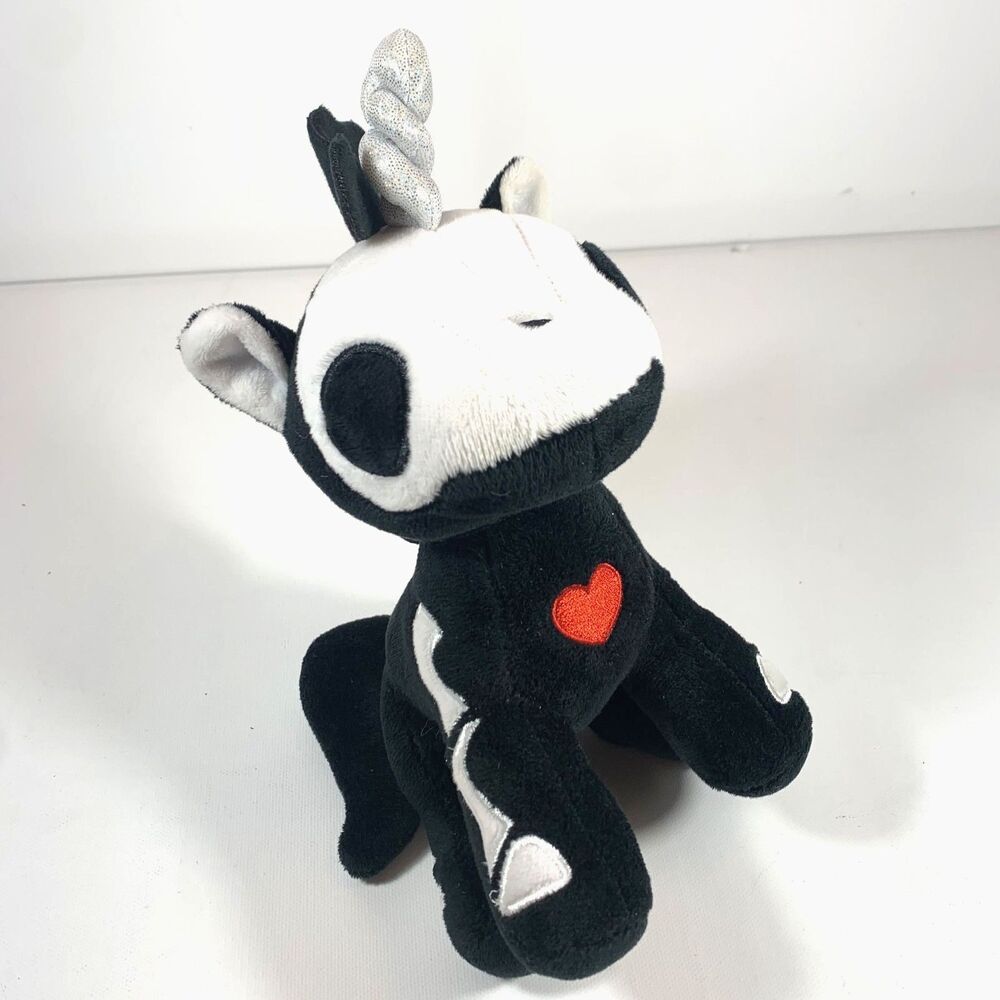 VTG Skelanimals Dex the Unicorn Plush Toynami Black Skeleton Heart Stuffed 8''
